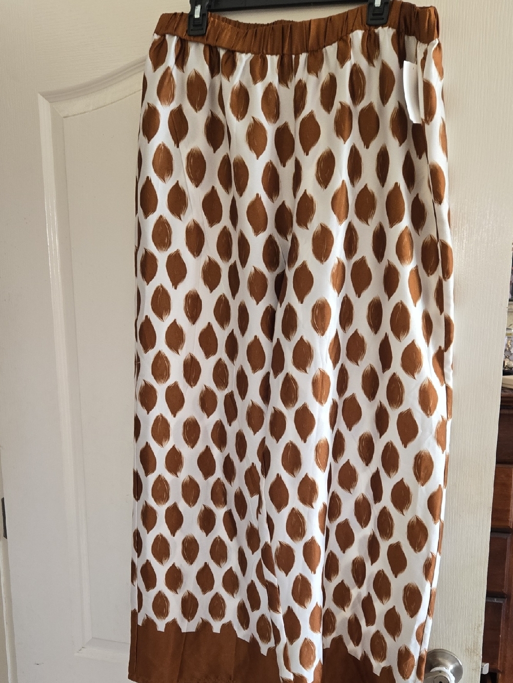 Womens White and Brown Printed Plazzo Pants